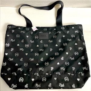 Victoria’s Secret Pink Tote Bag Logo weekender Beach Bag Black Travel bag NWT